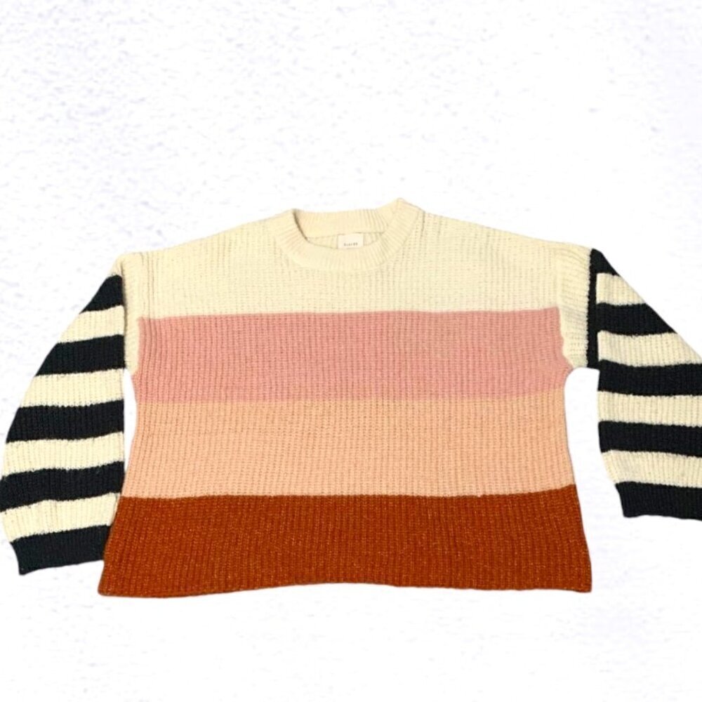 Harper Heritage Dinora Color Block Knit Sweater Size Large Striped Sleeves